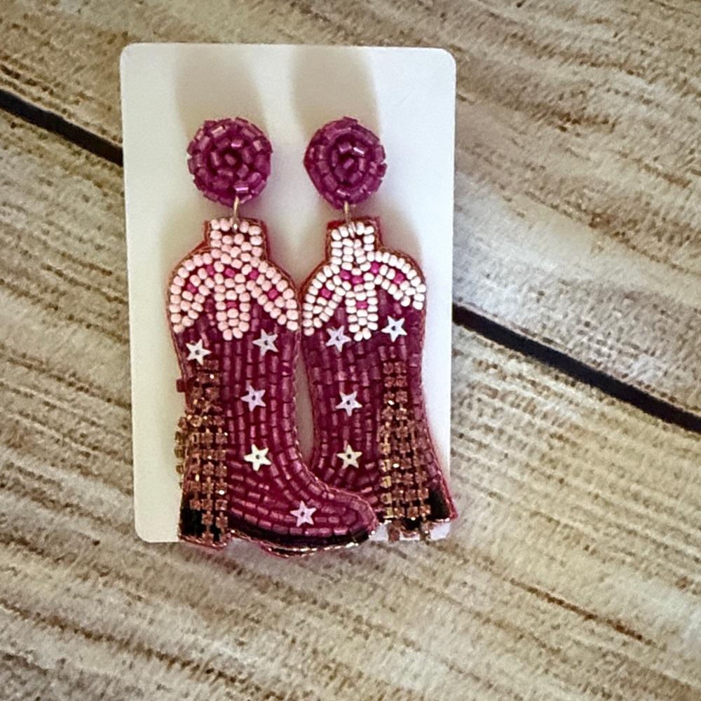 Purple Beaded Boot Earrings